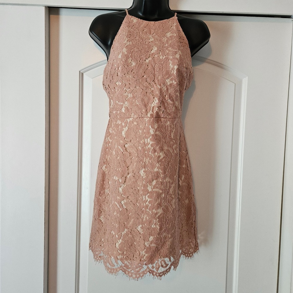 ASTR Pink Floral Lace Mini Dress Medium Feminine Coquette Balletcore Halter